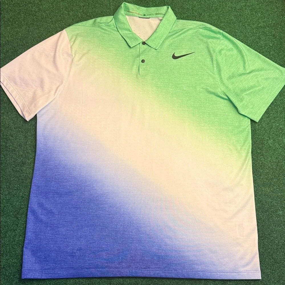 Tiger Woods Collection by Nike Mens Dri-Fit Polo (Lime Green/ Blue/ White) Sz XL - Picture 1 of 8